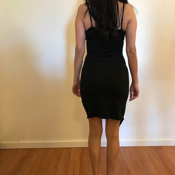 •RESTOCKED• Plunging Asymmetrical Hem Mini Dress - Picture 5 of 7